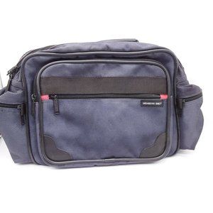 Vintage Members Only Navy Blue Carry On Messenger Bag Nylon 5 pocket 18x11